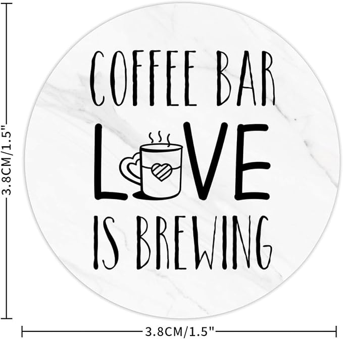 100pcs Vinyl Peel and Stick Circle Decals, Coffee Bar Love is Brewing Labels - Image 6