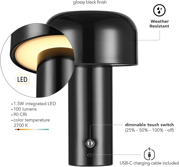 Globe Electric 60000118 8" 1.5W LED Integrated Outdoor Table Lamp, Plug-in - Image 6