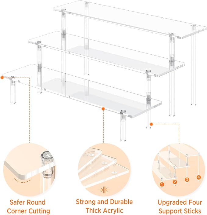 3 Tier Acrylic Display Risers, Large Perfume Organizer Stand, Display Shelves - Image 3