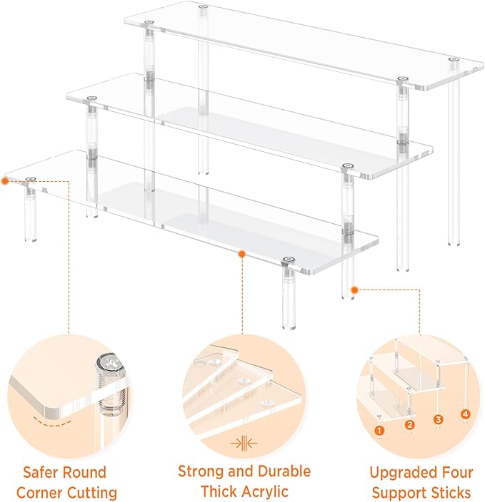 3 Tier Acrylic Display Risers, Large Perfume Organizer Stand, Display Shelves - Image 3