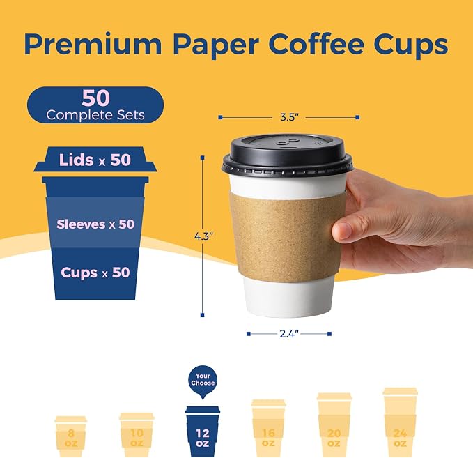 Fit Meal Prep 50 Pack 12 oz Disposable Coffee Cups - Image 2