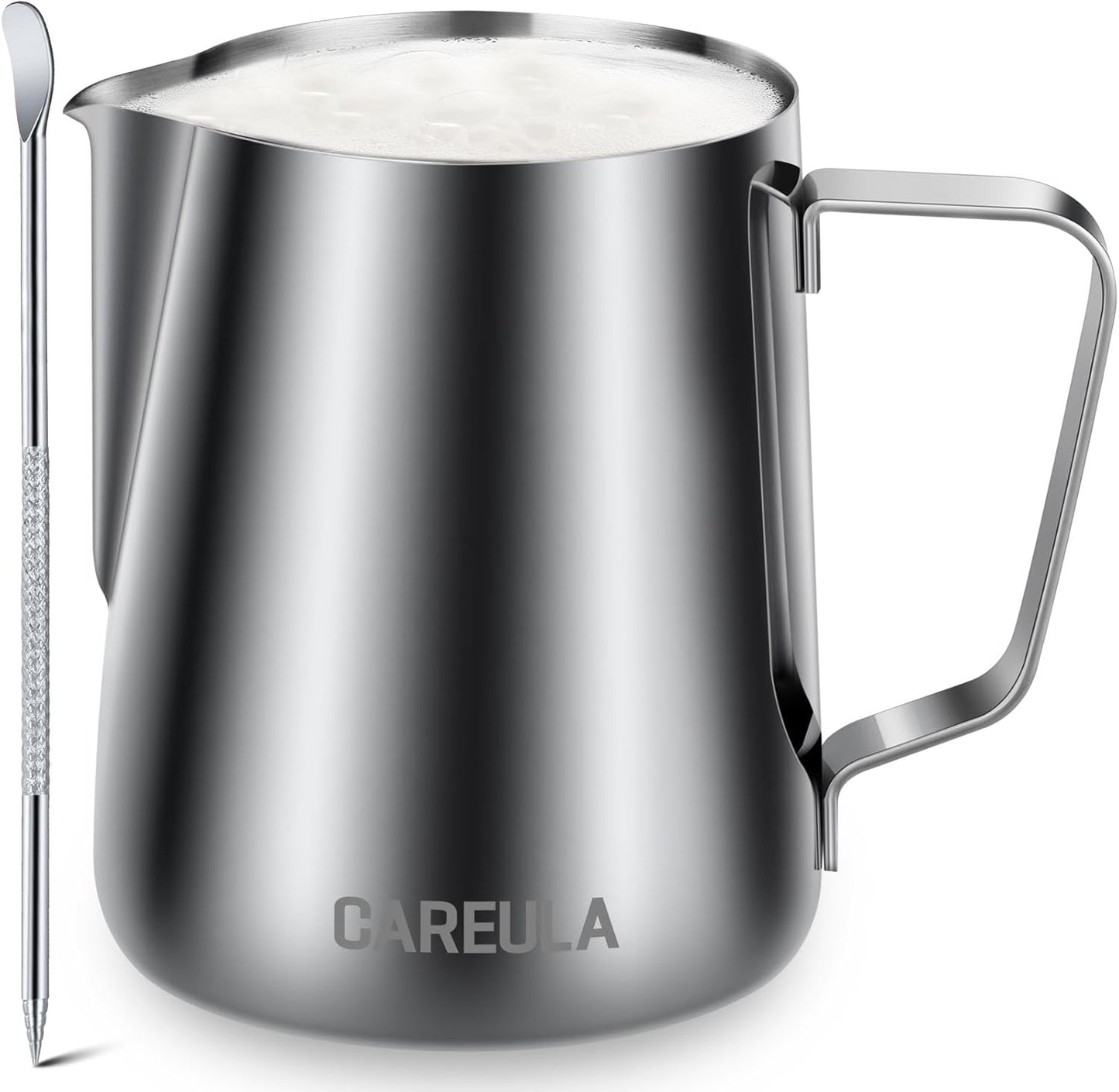 Milk Frothing Pitcher, 12oz Stainless Steel Milk Frother Cup Steaming Pitcher, Coffee Bar Cappuccino Espresso Machine Accessories Barista Tools, Metal Pitcher Milk Jug with Decorating Latte Art Pen