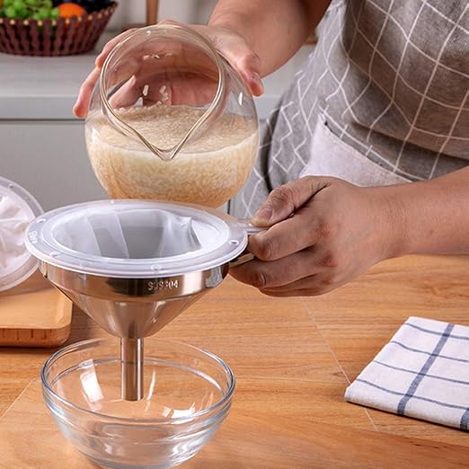 Stainless Steel Funnel with Fine Mesh Strainer, 5-Inch Metal Hopper with Handle - Image 4