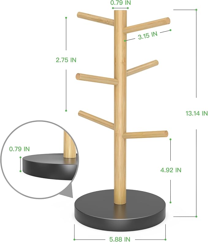 Wisuce Bamboo Mug Holder Tree, Thicker Base Coffee Cup Holder Stand - Image 7
