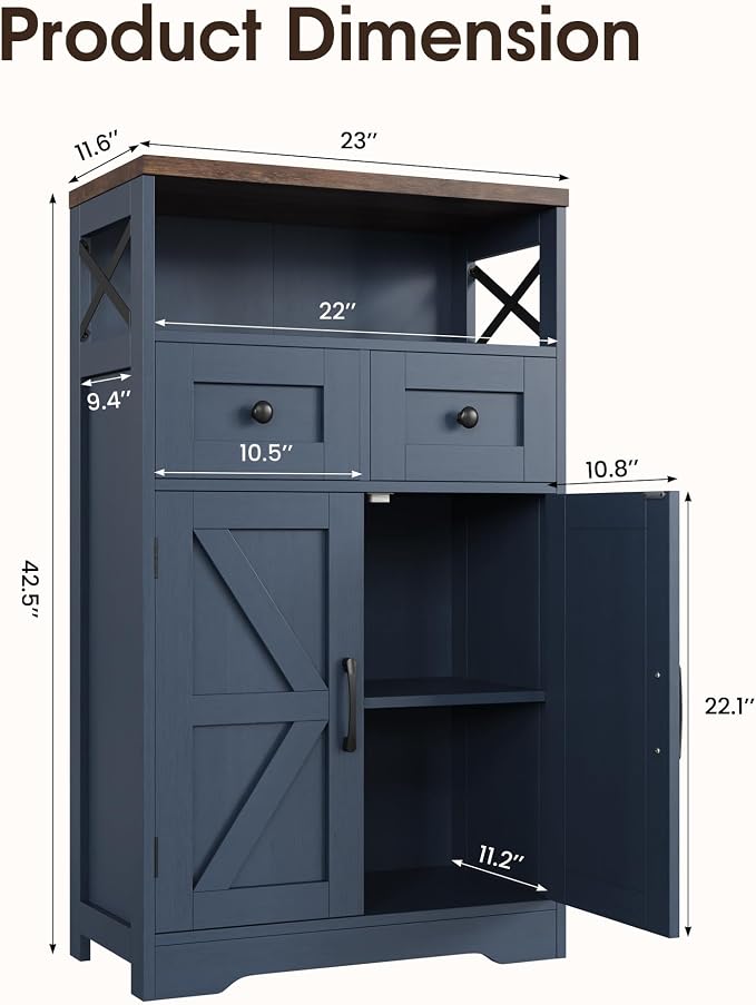 Blue Farmhouse Storage Cabinet Set of 2, Small Kitchen Pantry Storage Cabinet - Image 3