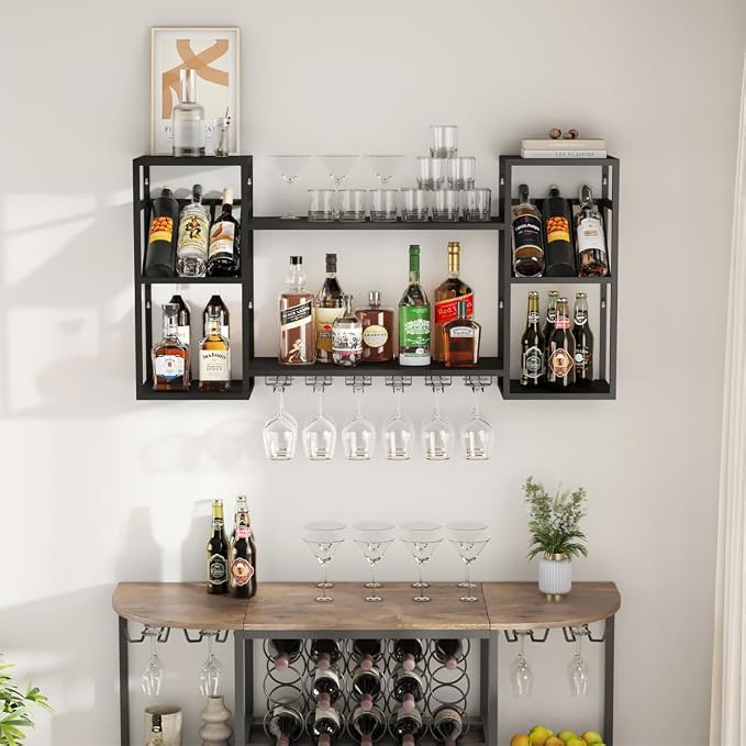 KaKaBB Wall Mounted Wine Rack, Holds 30 Bottles & 6–12 Glasses, Floating Shelves - Image 9