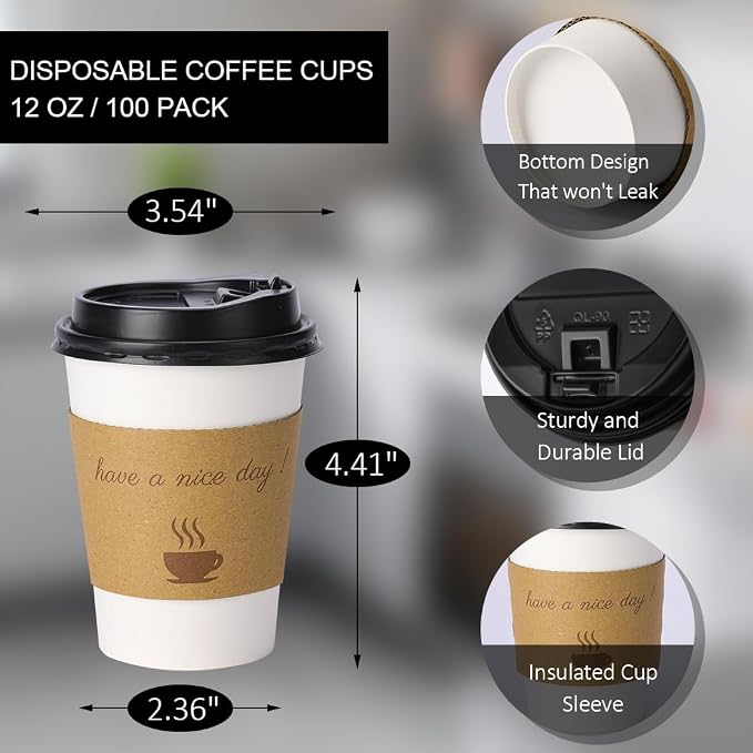 BYSNOW 100 pack 12 oz Disposable Thickened Coffee Cups - Image 2