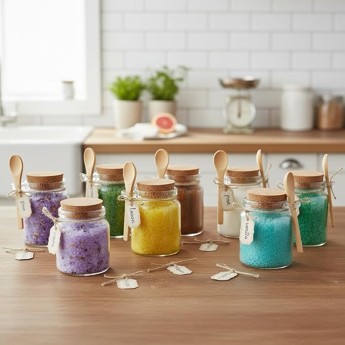 Ahhute Glass Sugar Scrubs Jars, Bath Salt Container, Snacks Spice Jars w/Bamboo - Image 7