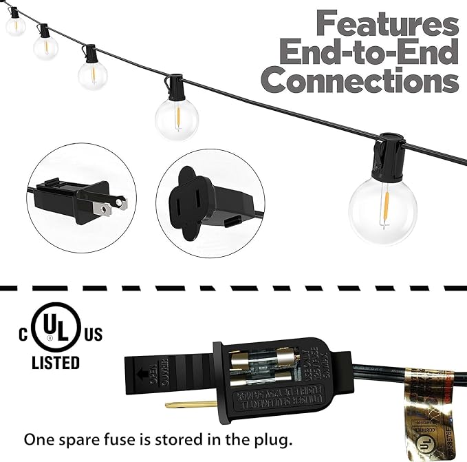 Lampat String Lights, LED 50 Lights Bulb 50Ft G40 Globe String Lights - Image 2
