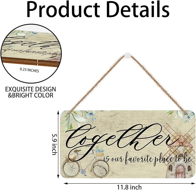 Rustic Windmill & Bicycle Wooden Wall Sign - Image 5