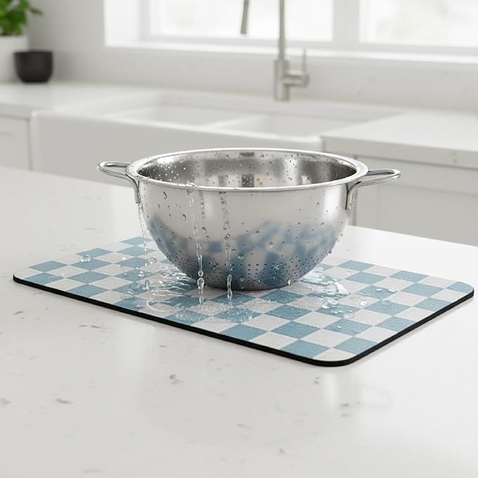 1-Piece Checkered Dish Drying Mat, Absorbent ​Kitchen Counter​ Protector - Image 2