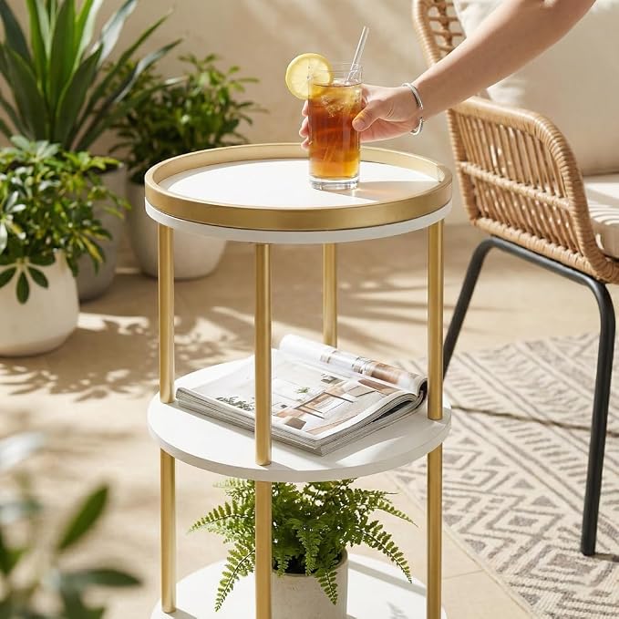 Small Round Side Table, 3-Tier Modern Nightstand - Image 5