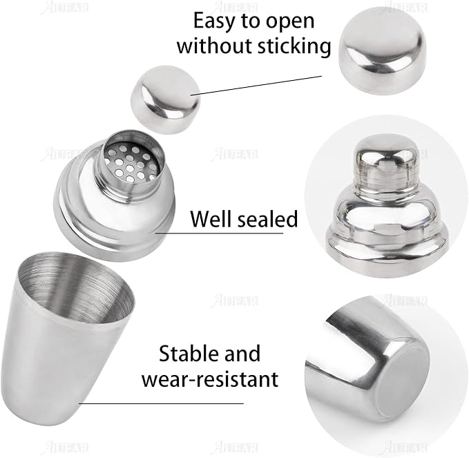 AUEAR, Small Stainless Steel Cocktail Shaker 8.4 Oz/250ml Martini Shakers Bar - Image 6