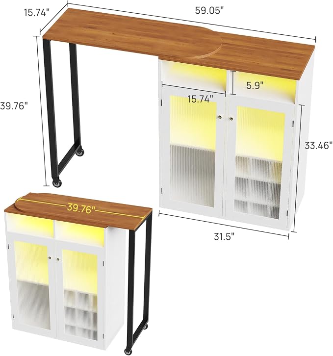 Home Bar Unit with Charging Station & Lights & Storage Mini Corner Bar Table - Image 3
