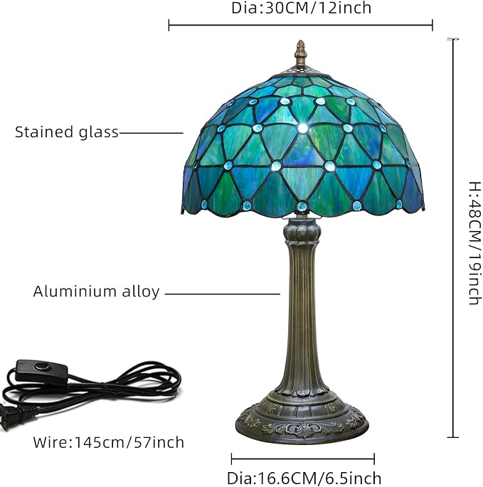 Tiffany Lamp Stained Glass Table Lamp 12X12X18 Inches Sea Blue Style Living - Image 6
