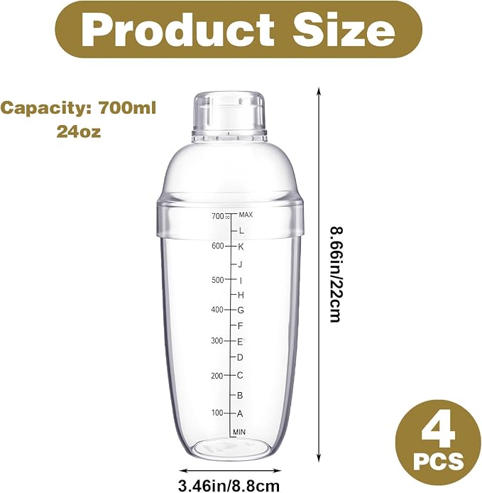 4pcs Plastic Cocktail Shaker 24oz/700ml Hand Drink Mixer - Image 2