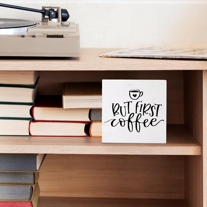 Coffee Signs, But First Coffee Wooden Box Sign Desk Decor, Coffee Wood Signs - Image 3