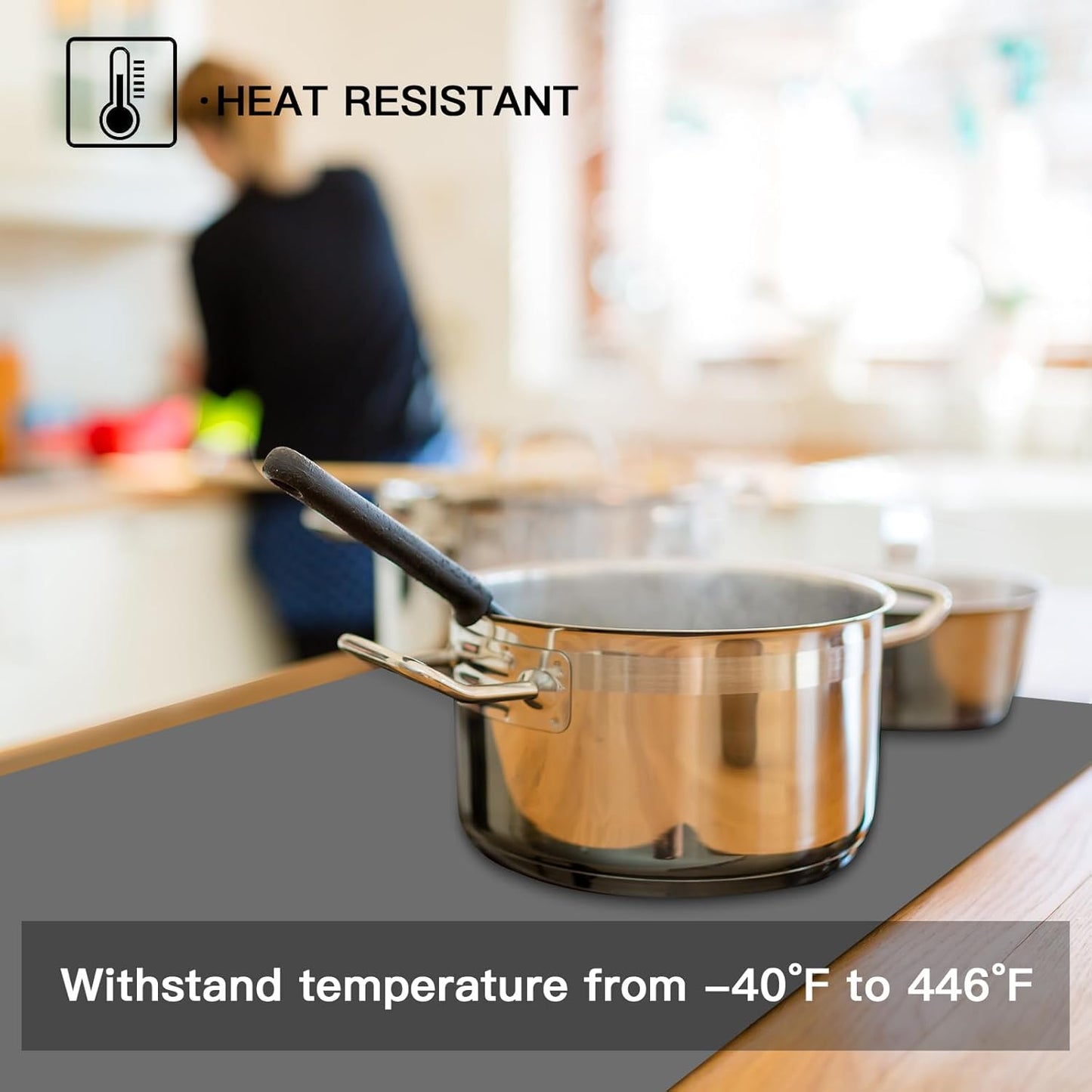 2MM Thick Silicone Countertop Mat, 35.4"x 23.6" Silicone Mats for Kitchen Counter, Nonslip Heat Resistant Mat, Large Kitchen Counter Mats, Waterproof Countertop Protector(Black)