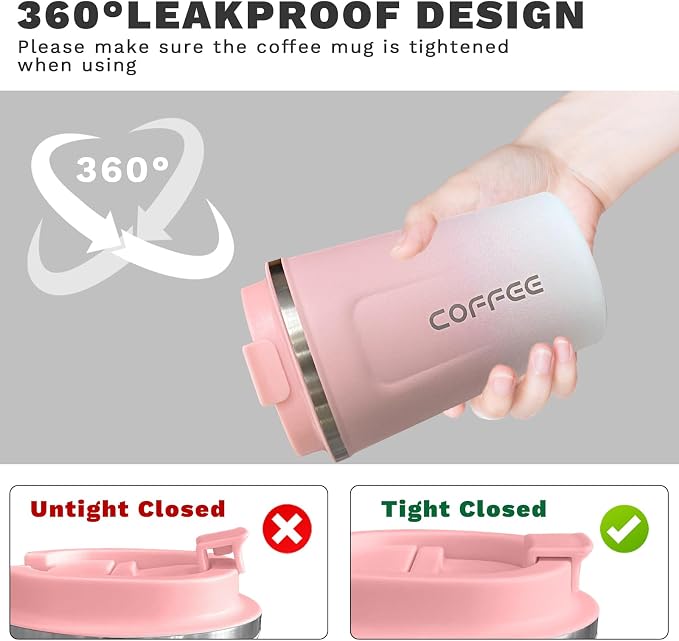 YINBAOGE Insulated Travel Coffee Mug, Spill & Leak Proof, Portable To Go - Image 5