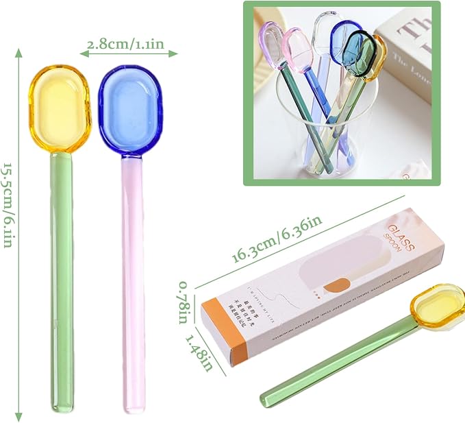4pcs Colorful Glass Spoons Set, 6.1Inch Straight Handle - Image 3