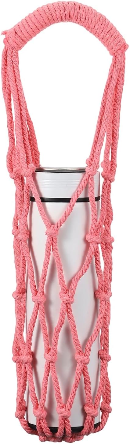 Crochet Water Bottle Carrier Bag, Handwoven Cotton Rope Cup Holder by YELARXI