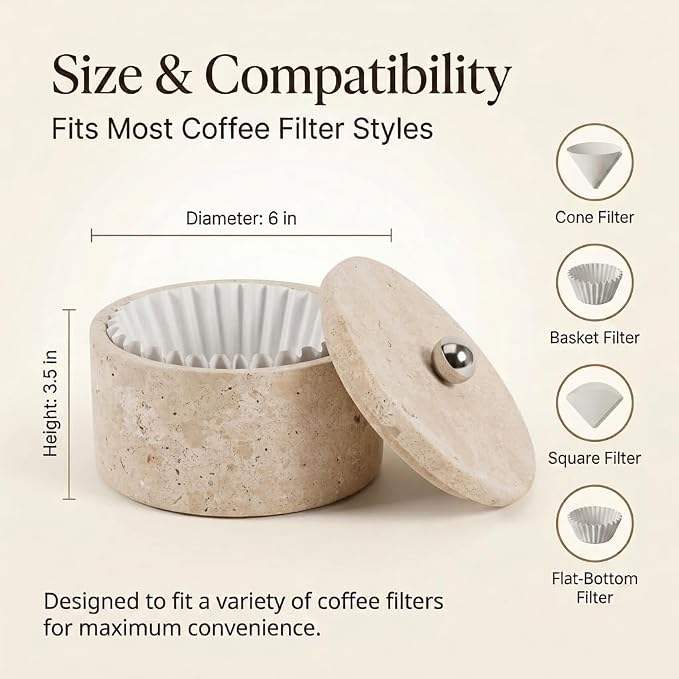 Marble Coffee Filter Holder – 6 inch Handmade Travertine Coffee Filter Holder - Image 7