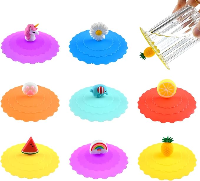 8PCS Silicone Cup Lids Mug Cover, Colorful Food Grade Anti-dust Airtight Seal by Unknown