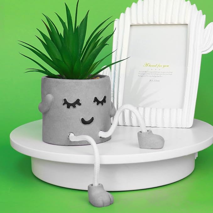 Zerzsy Small Artificial Plants in Cement Pots - Image 3
