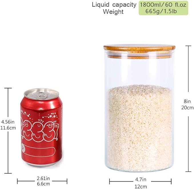 Glass Rice Storage Containers, 60 FL OZ Kitchen Food Jars - Image 5