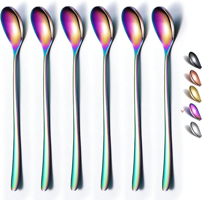 Rainbow Long Handle Spoons, Coffee Stirrers, Premium Stainless Steel Coffee & by HOMQUEN