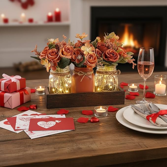 Mkono Mason Jar Lights Centerpiece Table Decor - Image 3