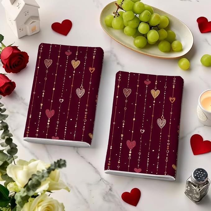 Hearts Kitchen Towels Set of 2, Romantic Modern Strings Dots Valentine's Day - Image 3