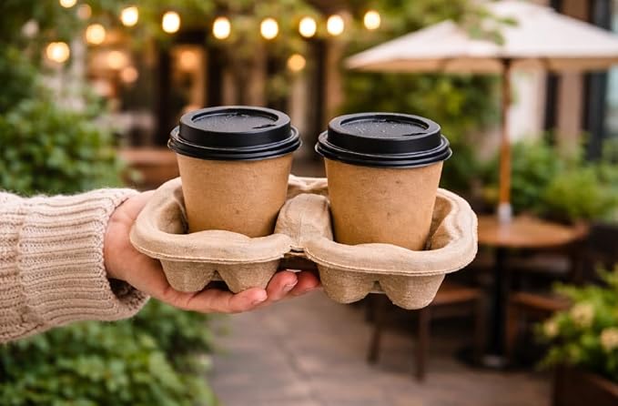 2 Cup Compostable Paper Pulp Cup Carrier, 30 Pack Heavy Duty Disposable Coffee - Image 5