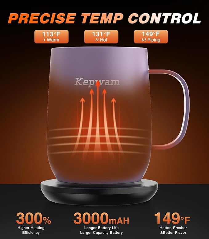Kepwam Self Heating Coffee Mug T2, 16oz Smart Heated Coffee Mug, 150 Min - Image 2