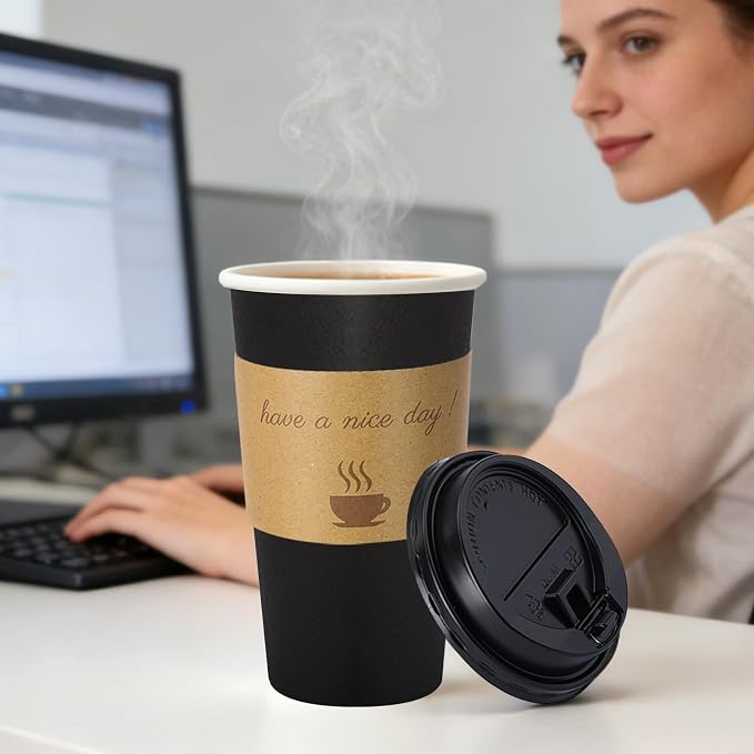 BYSNOW 20 oz 50 pack Disposable Paper Coffee Cups, Paper To Go Cups - Image 4