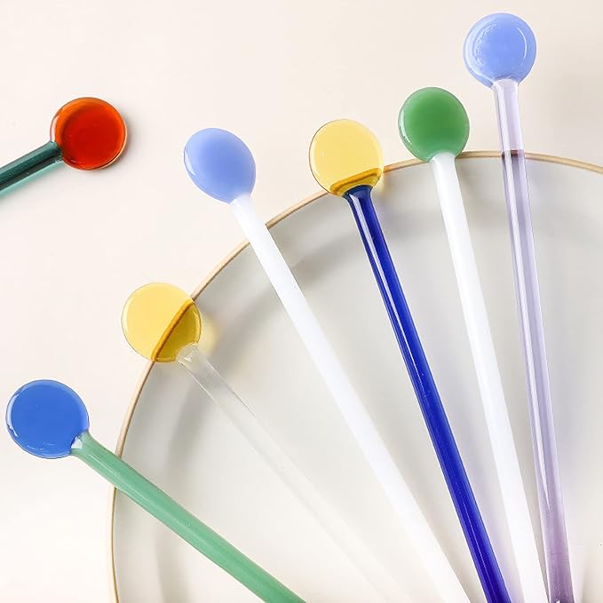 5 Pieces Glass Swizzle Sticks Cocktail Stirrers Mixing Spoon Coffee Tea - Image 5
