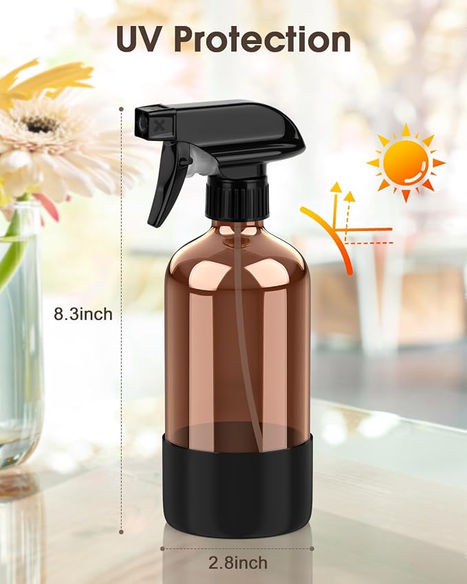 Bontip Glass Spray Bottle with Silicone Sleeve Protection, Amber Glass Spray - Image 3