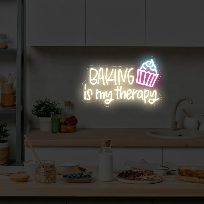 Baking Is My Therapy Neon Sign, Bakery Shop House LED Neon Light Cupcake Coffee - Image 8