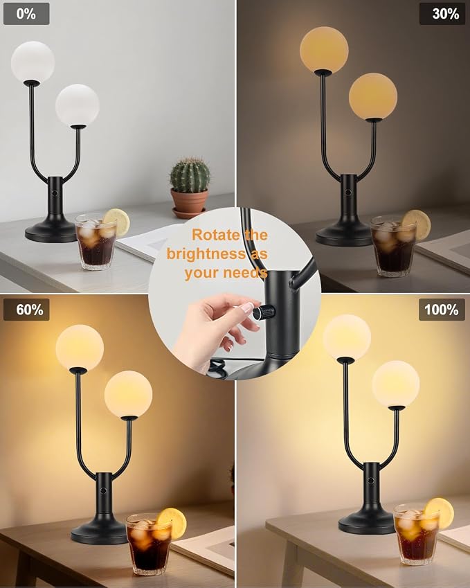 Lightdot Globe Table Lamp for Bedroom Mid Century Modern Black Small Desk Lamp - Image 3