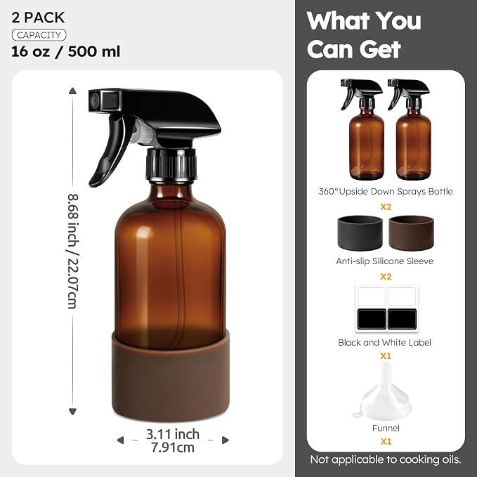 Tecohouse 2 Pack 360° Amber Glass Spray Bottles - Image 5
