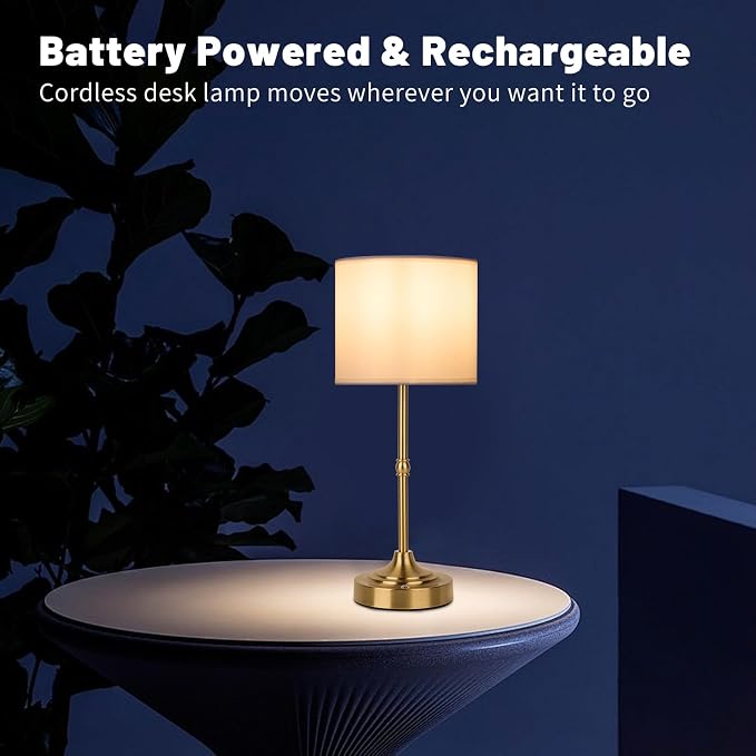 Rechargeable Cordless LED Table Lamp Fabric Shade Desk Lamp, 3-Level Dimmable - Image 7