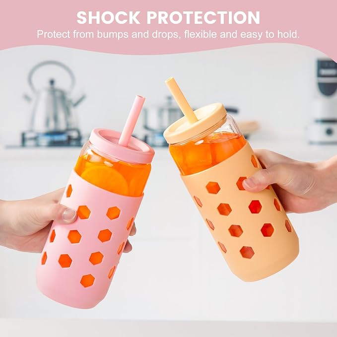 Mrsdry 20 oz Glass Cups With Lids and Straws, Cute Drinking Glasses Set - Image 8