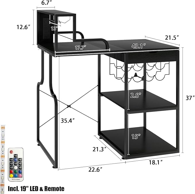 PUNCIA Wine Bar Cabinet with Mini Fridge Space & Outlet Pull-Out Drawer | - Image 2