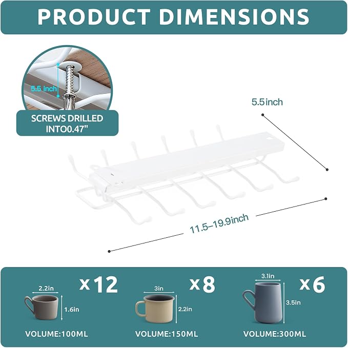 LiaMeE Sliding Mug Hooks Under Cabinet - Image 2