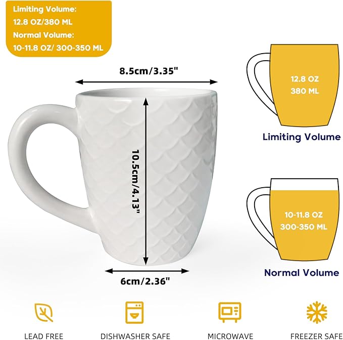 Schliersee 12 OZ White Ceramic Coffee Mugs Set of 6, Stylish Embossed Coffee - Image 2