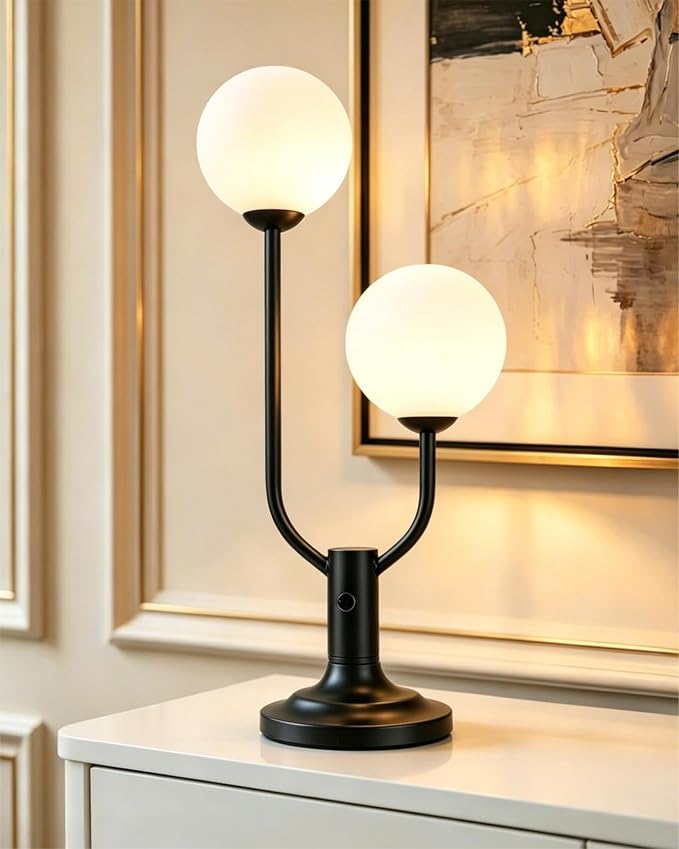 Lightdot Globe Table Lamp for Bedroom Mid Century Modern Black Small Desk Lamp by LightdotLighting