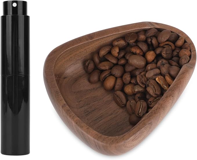 Coffee Bean Dosing Cup and Spray Bottle Set, Walnut Wood Bean Measuring Tray by Unknown