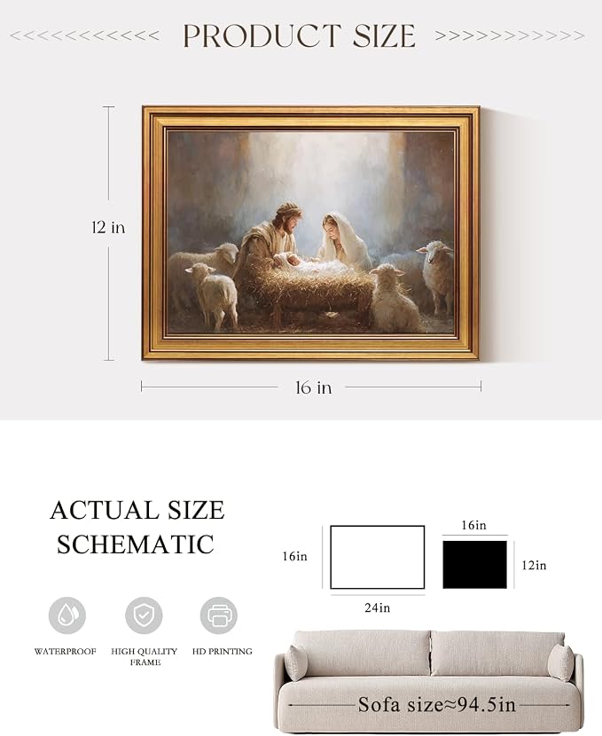 ARPEOTCY Gold Framed Christian Wall Art, 16x12 Inch Holy Family Canvas Print - Image 5