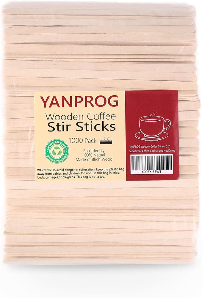 Wooden Coffee Stirrers 5.5" Coffee Stir Sticks 1000 Pcs, Natural Birch Round by YANPROG