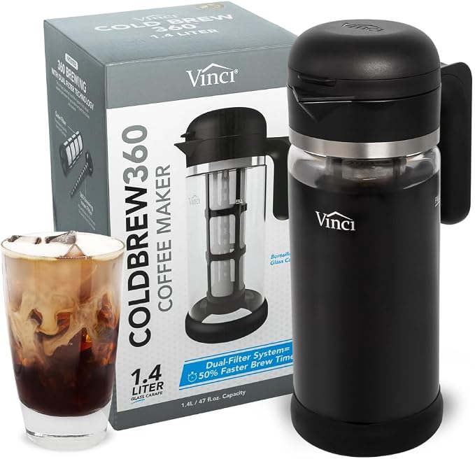 VINCI Cold Brew 360 Glass Coffee Maker – Patented Dual Filter Technology by VinciHousewares